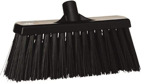 Vikan - 12" Heavy Duty Synthetic Push Broom - 3-1/2" Bristle Length, Plastic Block, European Threaded Handle Connection - Makers Industrial Supply