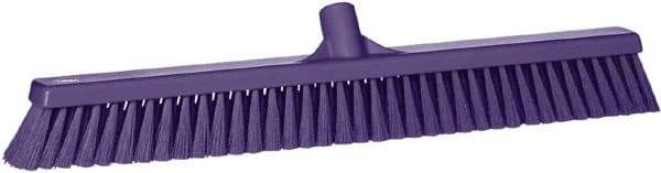 Vikan - 24" Fine Particle Synthetic Push Broom - 2" Bristle Length, Plastic Block, European Threaded Handle Connection - Makers Industrial Supply