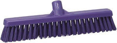 Vikan - 16" Fine Particle Synthetic Push Broom - 2" Bristle Length, Plastic Block, European Threaded Handle Connection - Makers Industrial Supply