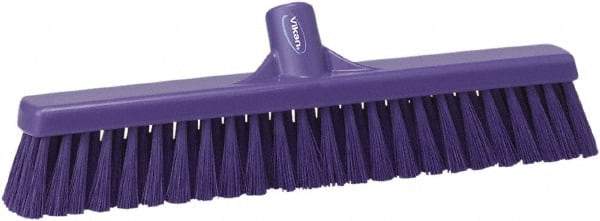 Vikan - 16" Fine Particle Synthetic Push Broom - 2" Bristle Length, Plastic Block, European Threaded Handle Connection - Makers Industrial Supply