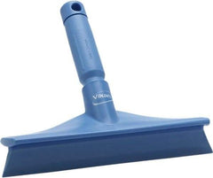 Vikan - 9.84" Rubber Blade Bench Squeegee - Single Edge, Blue, Plastic Holder - Makers Industrial Supply