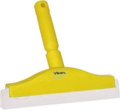 Vikan - 10" Foam Rubber Blade Bench Squeegee - Double Edge, Yellow, Plastic Holder - Makers Industrial Supply