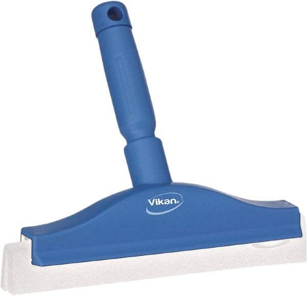 Vikan - 10" Foam Rubber Blade Bench Squeegee - Double Edge, Blue, Plastic Holder - Makers Industrial Supply