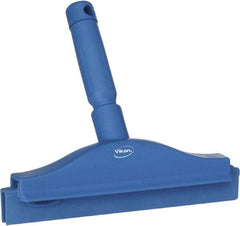 Vikan - 10" Rubber Blade Floor Squeegee - Double Edge, Blue, Plastic Holder - Makers Industrial Supply