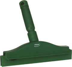 Vikan - 10" Rubber Blade Floor Squeegee - Double Edge, Green, Plastic Holder - Makers Industrial Supply