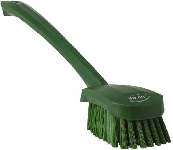 Vikan - 1.3" Bristle Length, Polyester Scrub Brush - 4" Long x 2-3/4" Wide Head, 15-3/4" OAL, Green, Polypropylene Block - Makers Industrial Supply