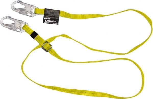 Miller - 6' Long, 310 Lb Capacity, 1 Leg Locking Snap Hook Harness Positioning/Restraint Lanyard - 1-1/2" Diam, Polyester Webbing, Locking Snap Hook Anchorage Connection - Makers Industrial Supply