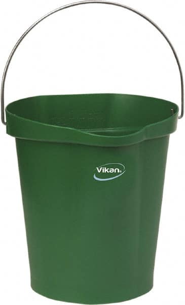 Vikan - 3 Gal, Polypropylene Round Green Single Pail with Pour Spout - Handle Included - Makers Industrial Supply