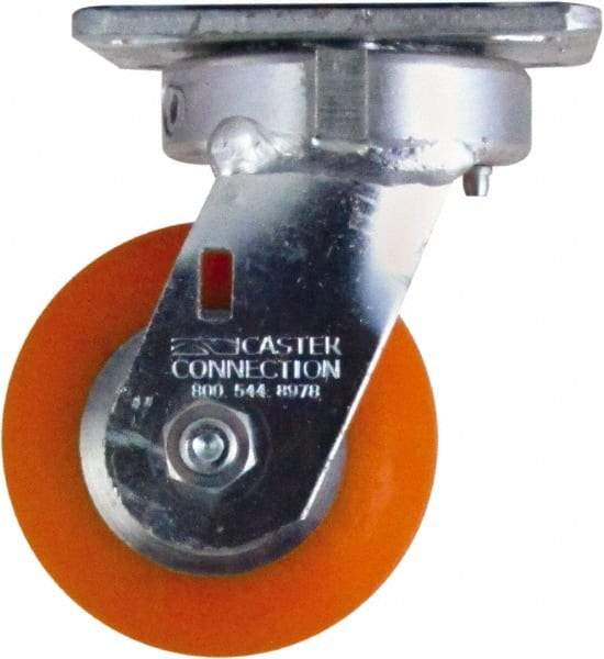 Caster Connection - 4" Diam x 2" Wide x 5-5/8" OAH Top Plate Mount Swivel Caster - Polyurethane on Aluminum, 700 Lb Capacity, Sealed Precision Ball Bearing, 4 x 4-1/2" Plate - Makers Industrial Supply