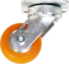 Caster Connection - 4" Diam x 2" Wide x 5-5/8" OAH Top Plate Mount Swivel Caster - Polyurethane on Aluminum, 700 Lb Capacity, Sealed Precision Ball Bearing, 4 x 4-1/2" Plate - Makers Industrial Supply