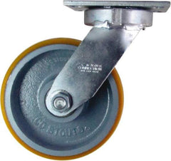 Caster Connection - 8" Diam x 3" Wide x 10-1/8" OAH Top Plate Mount Swivel Caster - Polyurethane on Iron, 2,300 Lb Capacity, Sealed Precision Ball Bearing, 4-1/2 x 6-1/4" Plate - Makers Industrial Supply