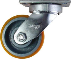 Caster Connection - 6" Diam x 3" Wide x 7-1/2" OAH Top Plate Mount Swivel Caster - Polyurethane on Iron, 2,300 Lb Capacity, Sealed Precision Ball Bearing, 4-1/2 x 6-1/4" Plate - Makers Industrial Supply