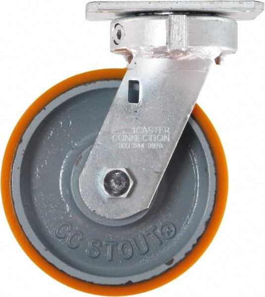 Caster Connection - 6" Diam x 2" Wide x 7-1/2" OAH Top Plate Mount Swivel Caster - Polyurethane on Iron, 1,250 Lb Capacity, Sealed Precision Ball Bearing, 4 x 4-1/2" Plate - Makers Industrial Supply