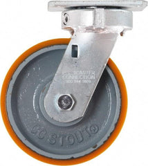 Caster Connection - 6" Diam x 2" Wide x 7-1/2" OAH Top Plate Mount Swivel Caster - Polyurethane on Iron, 1,250 Lb Capacity, Sealed Precision Ball Bearing, 4 x 4-1/2" Plate - Makers Industrial Supply