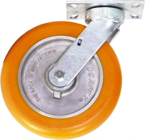 Caster Connection - 10" Diam x 2" Wide x 12" OAH Top Plate Mount Swivel Caster - Polyurethane on Aluminum, 1,500 Lb Capacity, Sealed Precision Ball Bearing, 4-1/2 x 6-1/4" Plate - Makers Industrial Supply