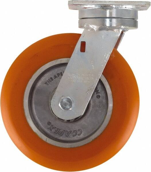 Caster Connection - 8" Diam x 2" Wide x 9-1/2" OAH Top Plate Mount Swivel Caster - Polyurethane on Aluminum, 1,200 Lb Capacity, Sealed Precision Ball Bearing, 4 x 4-1/2" Plate - Makers Industrial Supply