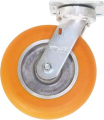 Caster Connection - 8" Diam x 2" Wide x 9-1/2" OAH Top Plate Mount Swivel Caster - Polyurethane on Aluminum, 1,200 Lb Capacity, Sealed Precision Ball Bearing, 4 x 4-1/2" Plate - Makers Industrial Supply