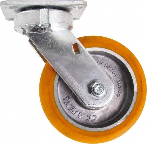 Caster Connection - 6" Diam x 2" Wide x 7-1/2" OAH Top Plate Mount Swivel Caster - Polyurethane on Aluminum, 1,000 Lb Capacity, Sealed Precision Ball Bearing, 4 x 4-1/2" Plate - Makers Industrial Supply