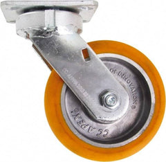 Caster Connection - 6" Diam x 2" Wide x 7-1/2" OAH Top Plate Mount Swivel Caster - Polyurethane on Aluminum, 1,000 Lb Capacity, Sealed Precision Ball Bearing, 4 x 4-1/2" Plate - Makers Industrial Supply