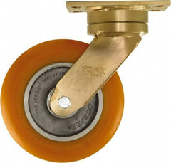 Caster Connection - 8" Diam x 2" Wide x 10-1/8" OAH Top Plate Mount Swivel Caster - Polyurethane on Aluminum, 1,200 Lb Capacity, Sealed Precision Ball Bearing, 4-1/2 x 6-1/4" Plate - Makers Industrial Supply