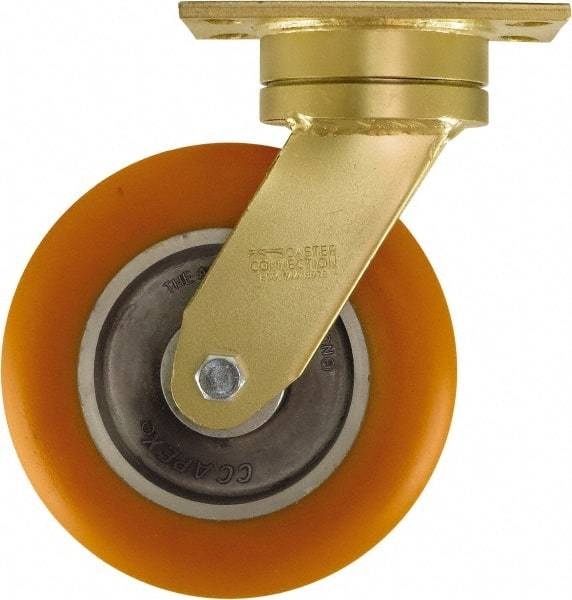 Caster Connection - 8" Diam x 2" Wide x 10-1/8" OAH Top Plate Mount Swivel Caster - Polyurethane on Aluminum, 1,200 Lb Capacity, Sealed Precision Ball Bearing, 4-1/2 x 6-1/4" Plate - Makers Industrial Supply