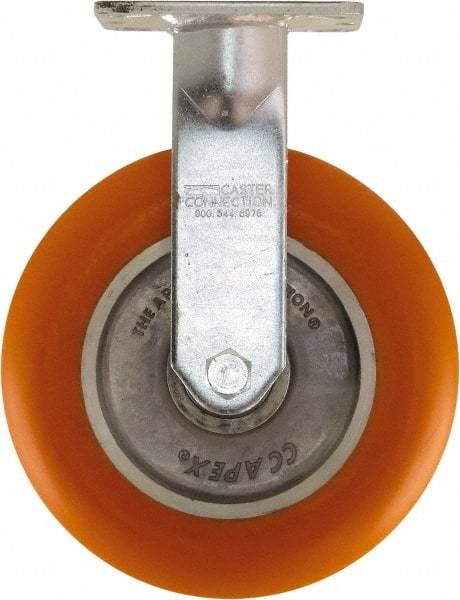 Caster Connection - 8" Diam x 2" Wide x 10-1/8" OAH Top Plate Mount Rigid Caster - Polyurethane on Aluminum, 1,200 Lb Capacity, Sealed Precision Ball Bearing, 4 x 4-1/2" Plate - Makers Industrial Supply