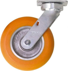 Caster Connection - 8" Diam x 2" Wide x 10-1/8" OAH Top Plate Mount Swivel Caster - Polyurethane on Aluminum, 1,200 Lb Capacity, Sealed Precision Ball Bearing, 4 x 4-1/2" Plate - Makers Industrial Supply