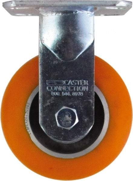 Caster Connection - 5" Diam x 2" Wide x 6-1/2" OAH Top Plate Mount Rigid Caster - Polyurethane on Aluminum, 750 Lb Capacity, Sealed Precision Ball Bearing, 4 x 4-1/2" Plate - Makers Industrial Supply