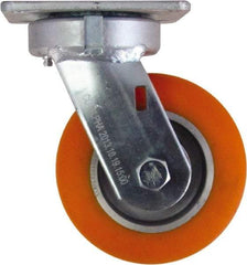 Caster Connection - 5" Diam x 2" Wide x 6-1/2" OAH Top Plate Mount Swivel Caster - Polyurethane on Aluminum, 750 Lb Capacity, Sealed Precision Ball Bearing, 4 x 4-1/2" Plate - Makers Industrial Supply