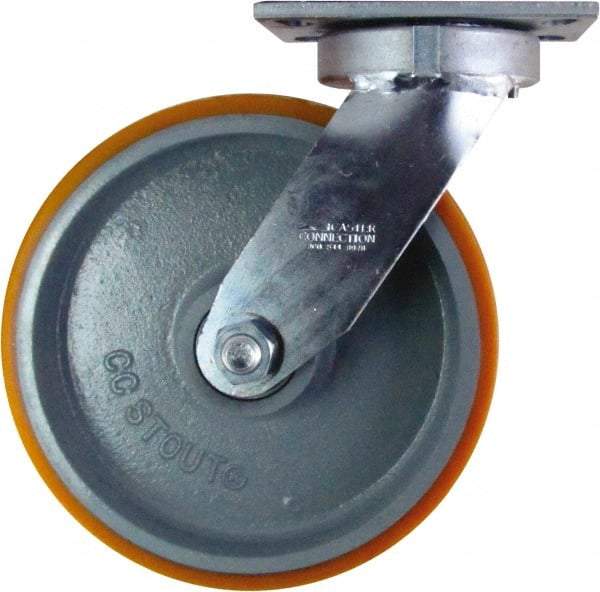 Caster Connection - 10" Diam x 3" Wide x 11-1/2" OAH Top Plate Mount Swivel Caster - Polyurethane on Iron, 2,750 Lb Capacity, Sealed Precision Ball Bearing, 4-1/2 x 6-1/4" Plate - Makers Industrial Supply