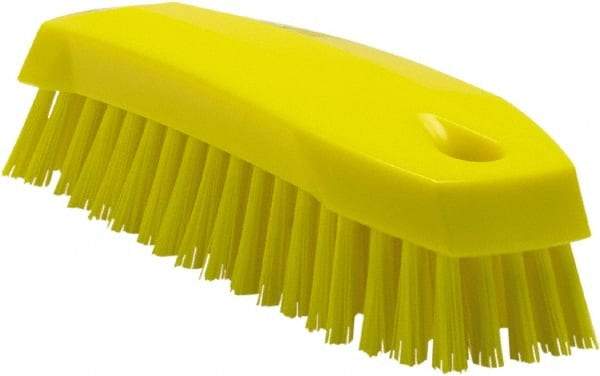 Vikan - 1" Bristle Length, Polyester Scrub Brush - 6-1/4" Long x 7" Wide Head, 7" OAL, Yellow, Polypropylene Block - Makers Industrial Supply