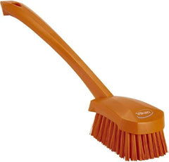 Vikan - 1.3" Bristle Length, Polyester Scrub Brush - 4" Long x 2-3/4" Wide Head, 15-3/4" OAL, Orange, Polypropylene Block - Makers Industrial Supply