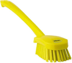 Vikan - 1.3" Bristle Length, Polyester Scrub Brush - 4" Long x 2-3/4" Wide Head, 15-3/4" OAL, Yellow, Polypropylene Block - Makers Industrial Supply