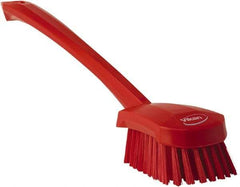 Vikan - 1.3" Bristle Length, Polyester Scrub Brush - 4" Long x 2-3/4" Wide Head, 15-3/4" OAL, Red, Polypropylene Block - Makers Industrial Supply