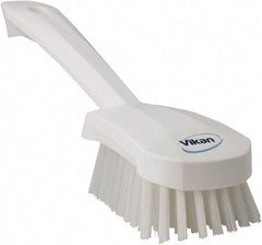 Vikan - 1.3" Bristle Length, Polyester Scrub Brush - 4-1/4" Long x 2-3/4" Wide Head, 10" OAL, White, Polypropylene Block - Makers Industrial Supply