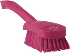 Vikan - 1.3" Bristle Length, Polyester Scrub Brush - 4-1/4" Long x 2-3/4" Wide Head, 10" OAL, Pink, Polypropylene Block - Makers Industrial Supply