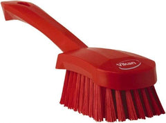 Vikan - 1.3" Bristle Length, Polyester Scrub Brush - 4-1/4" Long x 2-3/4" Wide Head, 10" OAL, Red, Polypropylene Block - Makers Industrial Supply