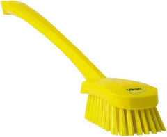 Vikan - 1.3" Bristle Length, Polyester Scrub Brush - 4" Long x 2-3/4" Wide Head, 15-3/4" OAL, Yellow, Polypropylene Block - Makers Industrial Supply