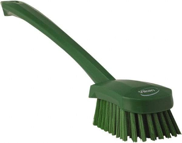 Vikan - 1.3" Bristle Length, Polyester Scrub Brush - 4" Long x 2-3/4" Wide Head, 15-3/4" OAL, Green, Polypropylene Block - Makers Industrial Supply