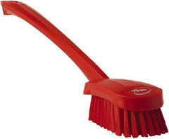 Vikan - 1.3" Bristle Length, Polyester Scrub Brush - 4" Long x 2-3/4" Wide Head, 15-3/4" OAL, Red, Polypropylene Block - Makers Industrial Supply