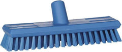 Vikan - 1.3" Bristle Length, Polyester Scrub Brush - 10-3/4" Long x 2-1/2" Wide Head, 11" OAL, European Threaded Handle, Blue, Polypropylene Block - Makers Industrial Supply