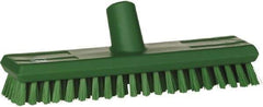 Vikan - 1" Bristle Length, Polyester Scrub Brush - 10-5/8" Long x 2-1/2" Wide Head, 11" OAL, European Threaded Handle, Green, Polypropylene Block - Makers Industrial Supply