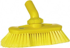 Vikan - 1-1/2" Bristle Length, Polyester Wash Brush - 7-3/4" Long x 3" Wide Head, 8" OAL, European Threaded Handle, Yellow, Polypropylene Block, Flagged - Makers Industrial Supply