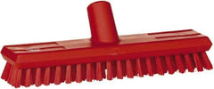 Vikan - 1" Bristle Length, Polyester Scrub Brush - 10-5/8" Long x 2-1/2" Wide Head, 11" OAL, European Threaded Handle, Red, Polypropylene Block - Makers Industrial Supply