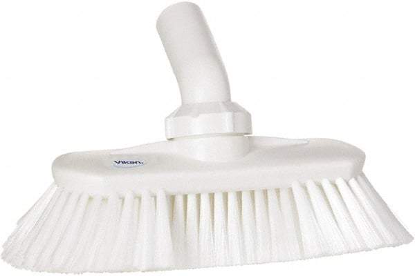 Vikan - 1-1/2" Bristle Length, Polyester Wash Brush - 7-3/4" Long x 3" Wide Head, 8" OAL, European Threaded Handle, White, Polypropylene Block, Flagged - Makers Industrial Supply