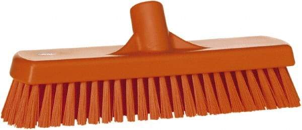 Vikan - 1.7" Bristle Length, Polyester Scrub Brush - 11-1/4" Long x 3" Wide Head, 12" OAL, European Threaded Handle, Orange, Polypropylene Block - Makers Industrial Supply