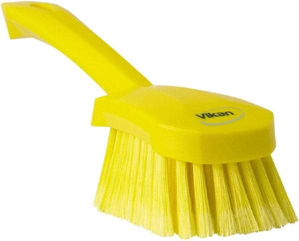 Vikan - 1.8" Bristle Length, Polyester Scrub Brush - 4-1/4" Long x 2-3/4" Wide Head, 10" OAL, Yellow, Polypropylene Block, Flagged - Makers Industrial Supply