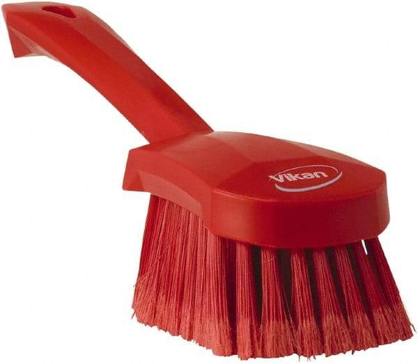 Vikan - 1.8" Bristle Length, Polyester Scrub Brush - 4-1/4" Long x 2-3/4" Wide Head, 10" OAL, Red, Polypropylene Block, Flagged - Makers Industrial Supply