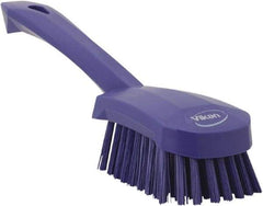 Vikan - 1.3" Bristle Length, Polyester Scrub Brush - 4-1/4" Long x 2-3/4" Wide Head, 10" OAL, Purple, Polypropylene Block - Makers Industrial Supply