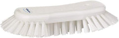 Vikan - 1.3" Bristle Length, Polyester Utility Scrub Brush - 7-3/4" Long x 3" Wide Head, 8" OAL, European Threaded Handle, White, Polypropylene Block - Makers Industrial Supply